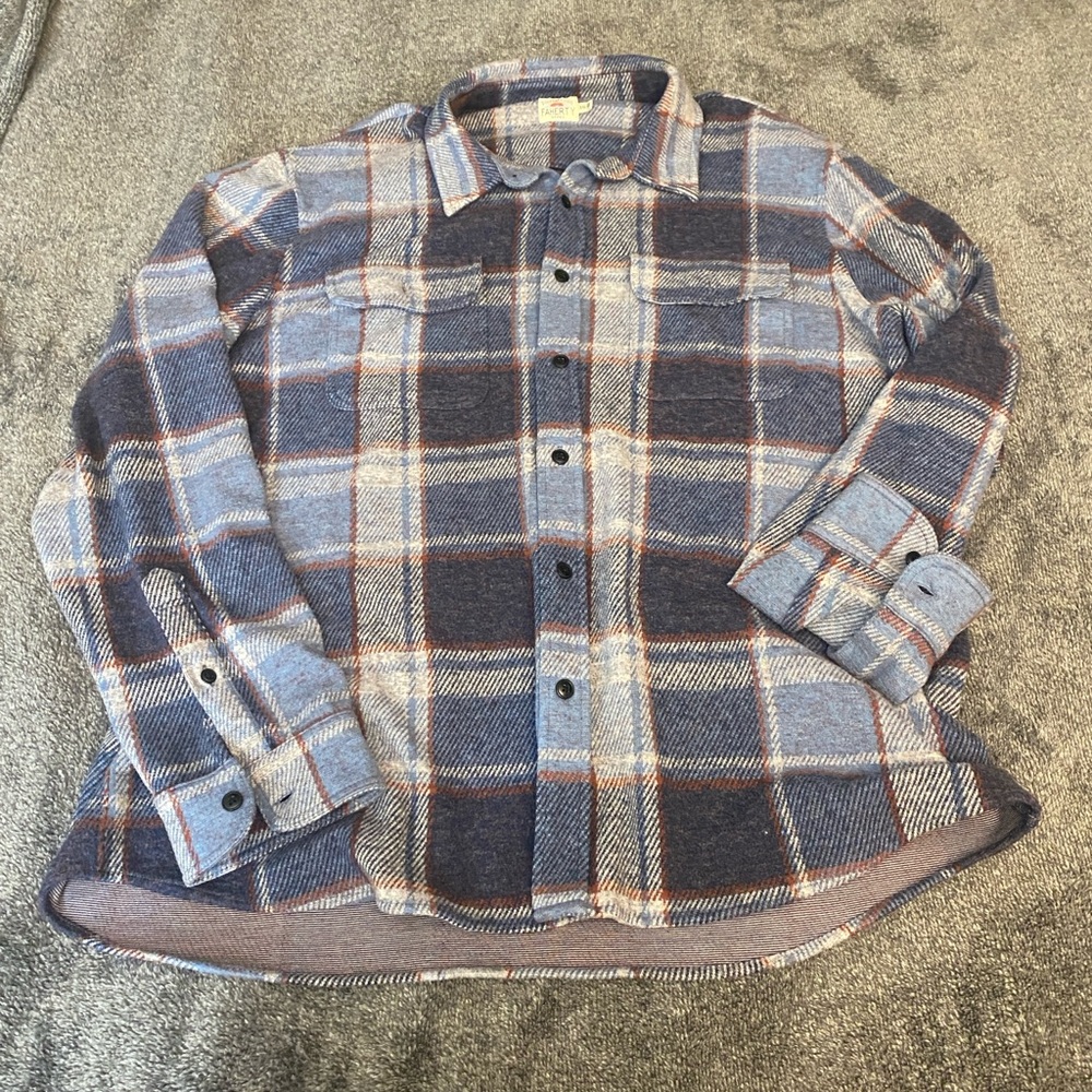 Faherty Blue Plaid Legend Sweater Shirt Men Size XXL